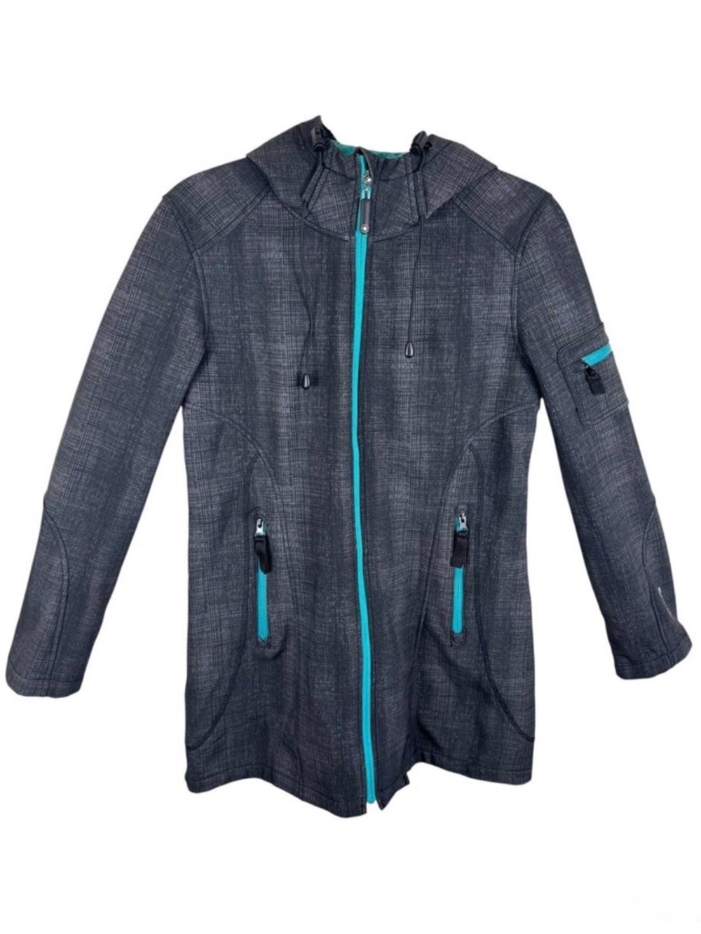 Halifax Traders Gray Blue Hooded Full Zip Fleece Lined Softshell Jacket Size S